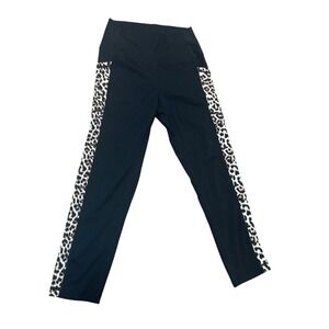 ZYIA Active Black Leopard Print High Waisted Workout Cropped Leggings Size 4